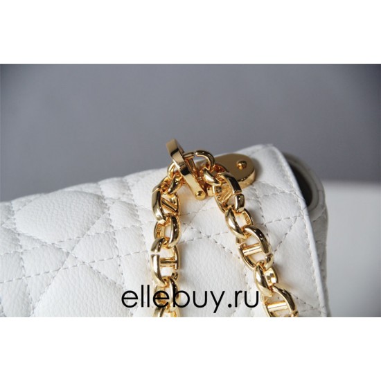 Dior Caro Chain Bag, White, Gold Hardware, Calfskin, Medium 25, Size: 25.5x15.5x8cm