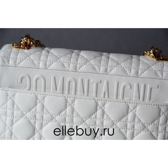 Dior Caro Chain Bag, White, Gold Hardware, Calfskin, Medium 25, Size: 25.5x15.5x8cm