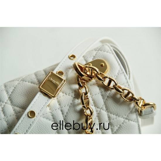 Dior Caro Chain Bag, White, Gold Hardware, Calfskin, Medium 25, Size: 25.5x15.5x8cm