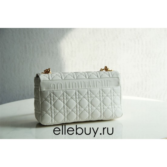 Dior Caro Chain Bag, White, Gold Hardware, Calfskin, Medium 25, Size: 25.5x15.5x8cm