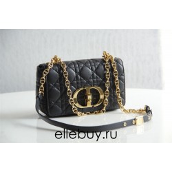 Dior Caro Chain Bag, Black, Gold Hardware, Calfskin, Small 20, Size: 20x12x7cm