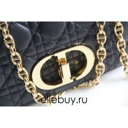 Dior Caro Chain Bag, Black, Gold Hardware, Calfskin, Small 20, Size: 20x12x7cm