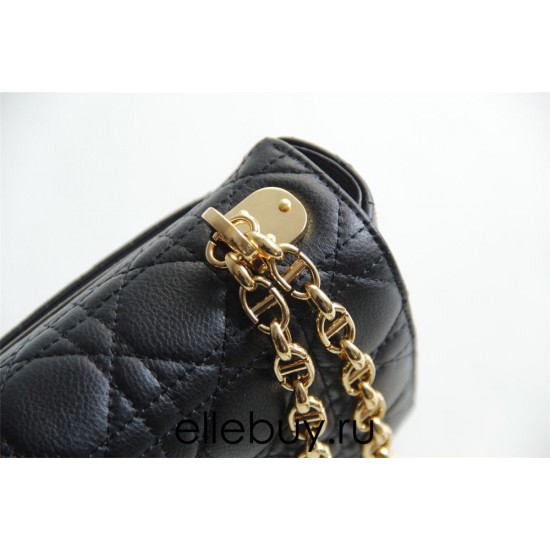 Dior Caro Chain Bag, Black, Gold Hardware, Calfskin, Small 20, Size: 20x12x7cm