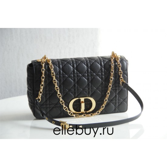 Dior Caro Chain Bag, Black, Gold Hardware, Calfskin, Medium 25, Size: 25.5x15.5x8cm