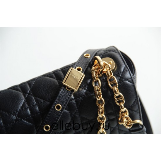 Dior Caro Chain Bag, Black, Gold Hardware, Calfskin, Medium 25, Size: 25.5x15.5x8cm