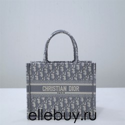 Dior Book Tote, Classic Grey Oblique Embroidery, Small 26, Size: 26.5x21x14cm