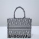 Dior Book Tote, Classic Grey Oblique Embroidery, Small 26, Size: 26.5x21x14cm