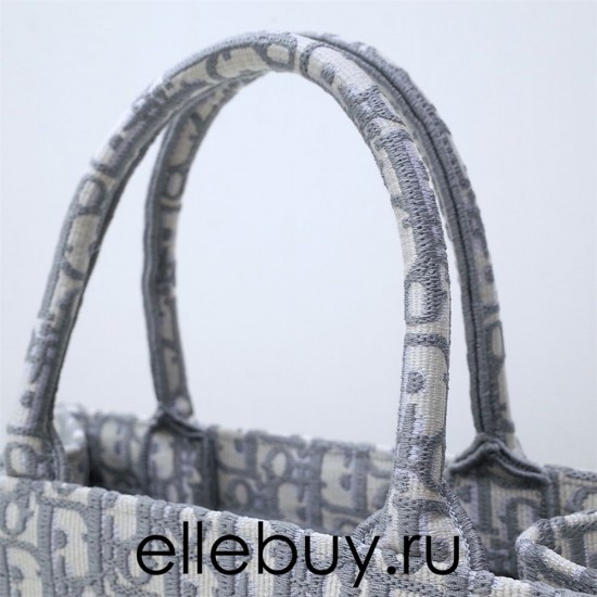 Dior Book Tote, Classic Grey Oblique Embroidery, Small 26, Size: 26.5x21x14cm