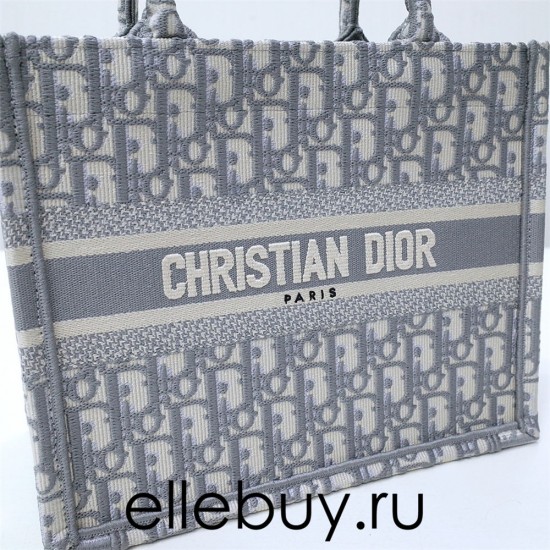 Dior Book Tote, Classic Grey Oblique Embroidery, Medium 36, Size: 36x27x16cm