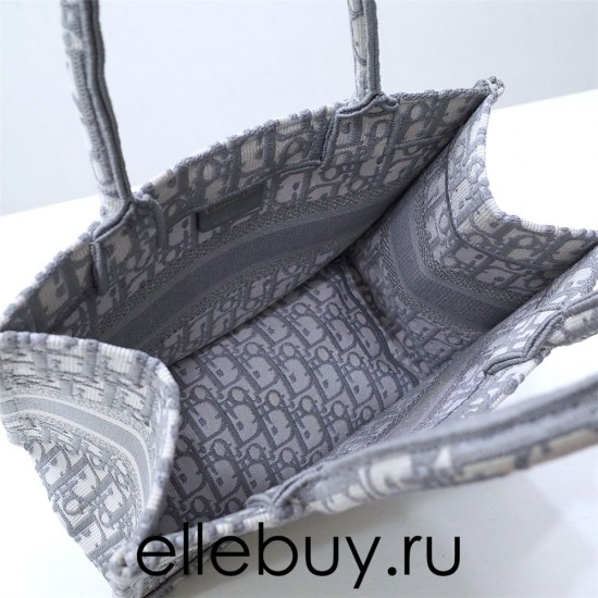 Dior Book Tote, Classic Grey Oblique Embroidery, Large 42, Size: 42x35x18cm