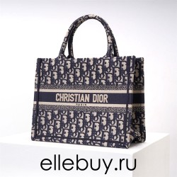 Dior Book Tote, Classic Blue Oblique Embroidery, Small 26, Size: 26.5x21x14cm