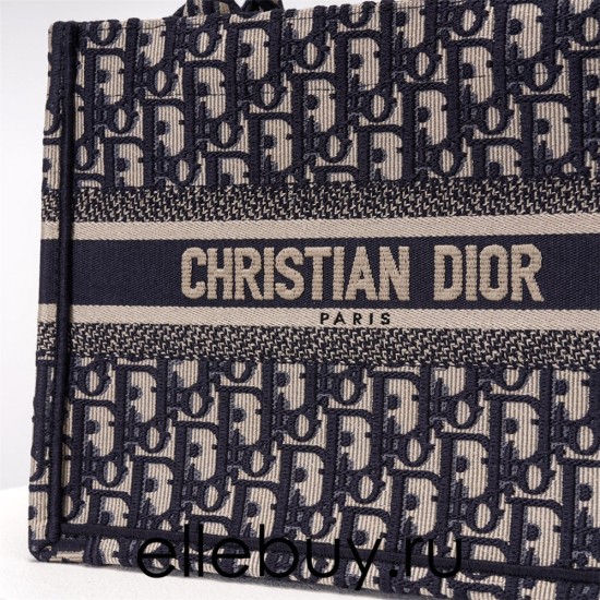 Dior Book Tote, Classic Blue Oblique Embroidery, Small 26, Size: 26.5x21x14cm