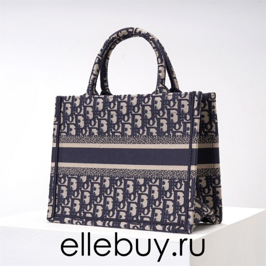 Dior Book Tote, Classic Blue Oblique Embroidery, Small 26, Size: 26.5x21x14cm