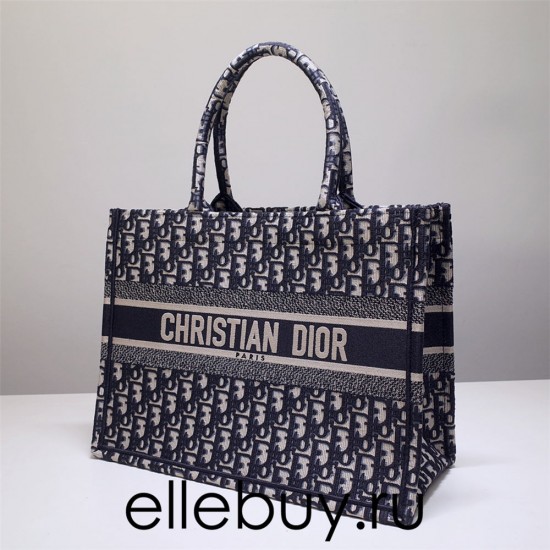 Dior Book Tote, Classic Blue Oblique Embroidery, Medium 36, Size: 36x27x16cm