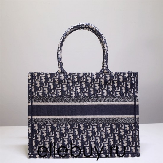 Dior Book Tote, Classic Blue Oblique Embroidery, Medium 36, Size: 36x27x16cm