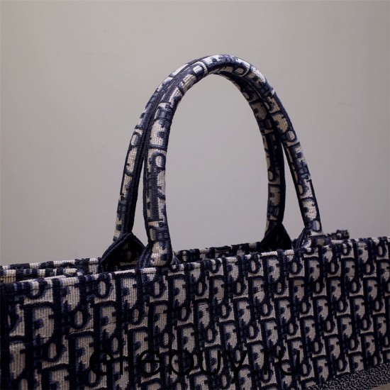 Dior Book Tote, Classic Blue Oblique Embroidery, Large 42, Size: 42x35x18cm