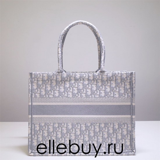 Dior Book Tote, Classic White Oblique Embroidery, Medium 36, Size: 36x27x16cm