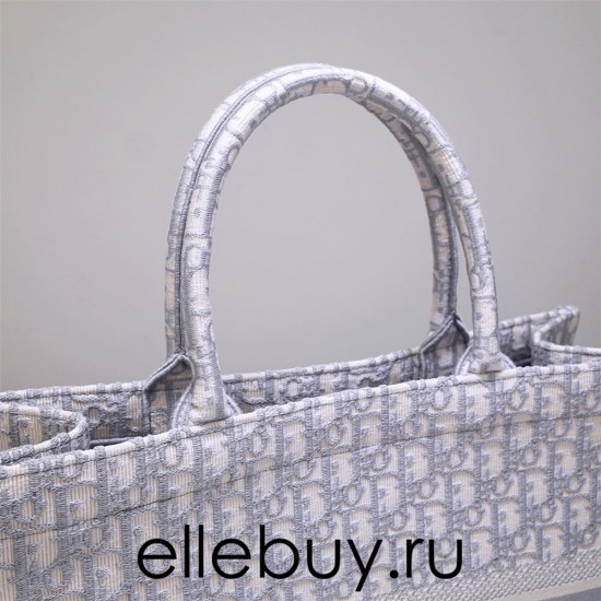 Dior Book Tote, Classic White Oblique Embroidery, Large 42, Size: 42x35x18cm