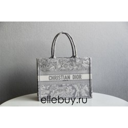 Dior Book Tote, Classic Grey Zoo Oblique Embroidery, Medium 36, Size: 36x27x16cm