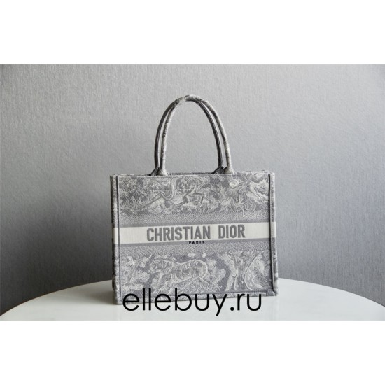 Dior Book Tote, Classic Grey Zoo Oblique Embroidery, Medium 36, Size: 36x27x16cm