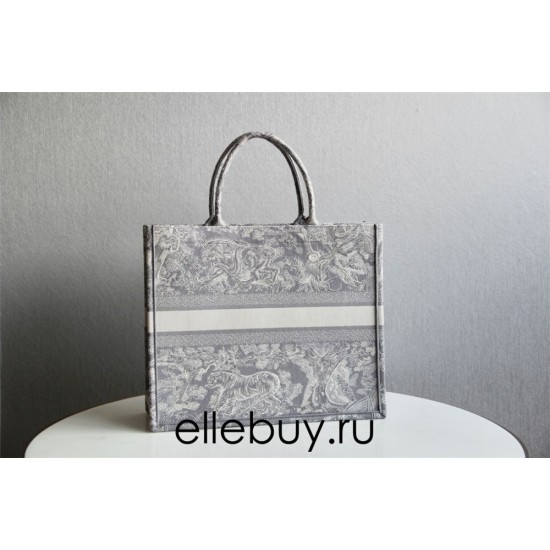 Dior Book Tote, Classic Grey Zoo Oblique Embroidery, Large 42, Size: 42x35x18cm