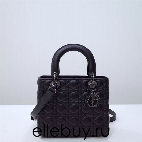 Lady Dior 5-Compartment Bag, 24, Black Lambskin, So Black, Model: 44532, Size: 24x20x11cm