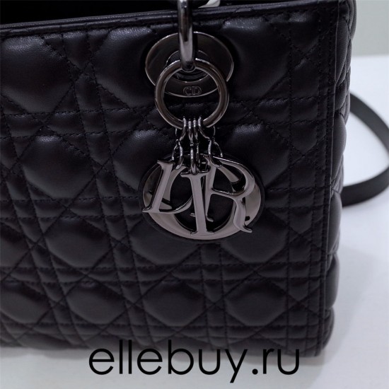 Lady Dior 5-Compartment Bag, 24, Black Lambskin, So Black, Model: 44532, Size: 24x20x11cm