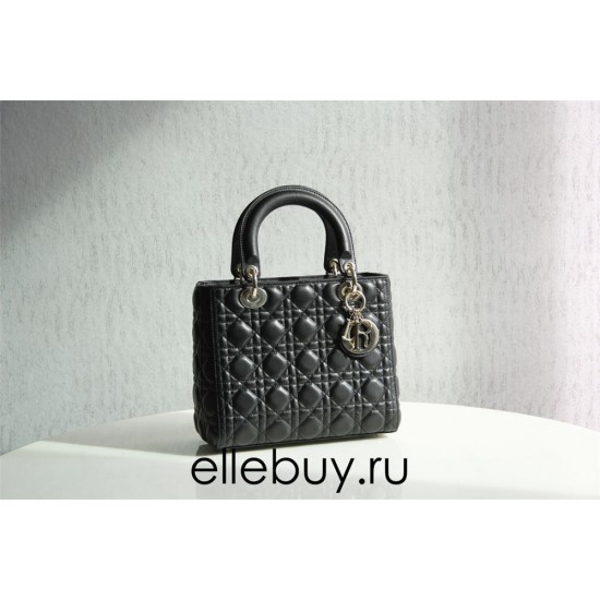 Lady Dior 5-Compartment Bag, 24, Black Lambskin, Champagne Gold Hardware, Size: 24x20x11cm