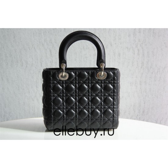 Lady Dior 5-Compartment Bag, 24, Black Lambskin, Champagne Gold Hardware, Size: 24x20x11cm