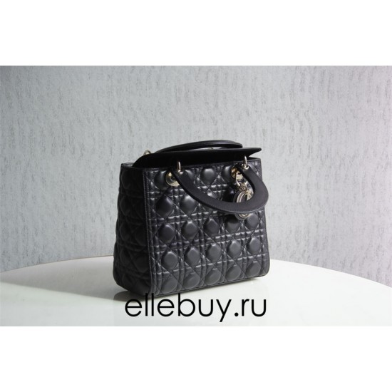 Lady Dior 5-Compartment Bag, 24, Black Lambskin, Champagne Gold Hardware, Size: 24x20x11cm