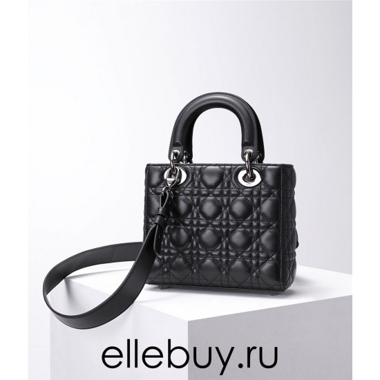 Lady Dior 4-Compartment Bag, 20, Black Lambskin, Silver Hardware, Gold Hardware, Model: 8878, Size: 20x16.5x8cm