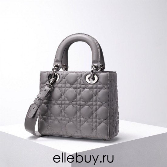 Lady Dior Four Blocks 20 (Style: 8878) Lambskin, Gray, Silver Hardware, Size: 20x16.5x8cm