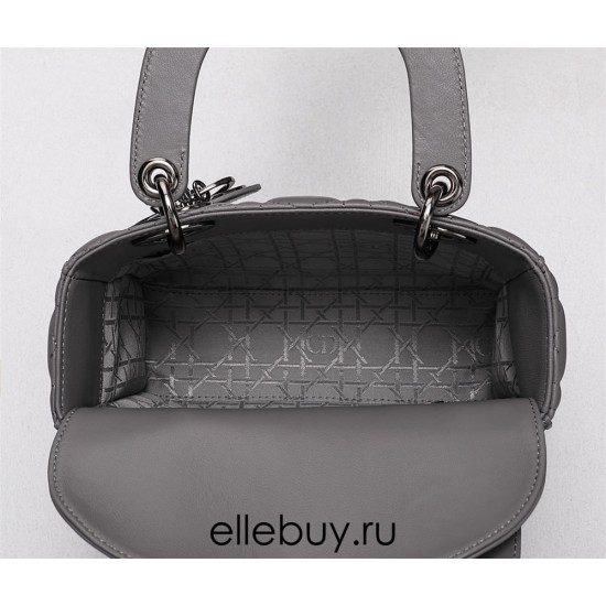 Lady Dior Four Blocks 20 (Style: 8878) Lambskin, Gray, Silver Hardware, Size: 20x16.5x8cm