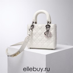 Lady Dior Four Blocks 20 (Style: 8878) Lambskin, White, Silver Hardware, Size: 20x16.5x8cm