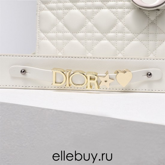 Lady Dior Four Blocks 20 (Style: 8878) Lambskin, White, Silver Hardware, Size: 20x16.5x8cm