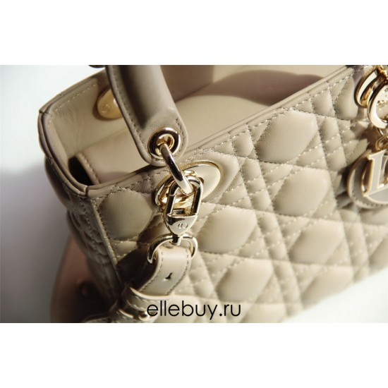 Lady Dior Four Blocks 20 (Style: 8878) Lambskin, Apricot, Enamel Hardware, Size: 20x16.5x8cm