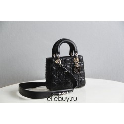 Lady Dior Four Blocks 20 (Style: 8878) Lambskin, Black, Enamel Hardware, Size: 20x16.5x8cm