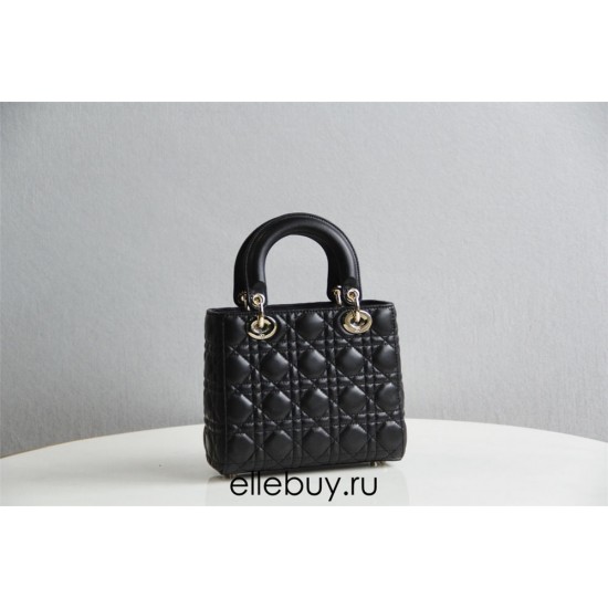 Lady Dior Four Blocks 20 (Style: 8878) Lambskin, Black, Enamel Hardware, Size: 20x16.5x8cm