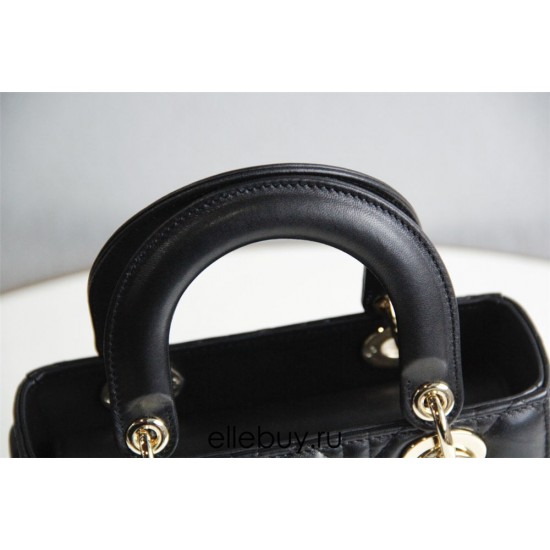 Lady Dior Four Blocks 20 (Style: 8878) Lambskin, Black, Enamel Hardware, Size: 20x16.5x8cm