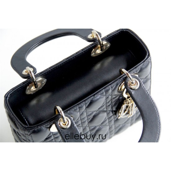 Lady Dior Four Blocks 20 (Style: 8878) Lambskin, Black, Enamel Hardware, Size: 20x16.5x8cm