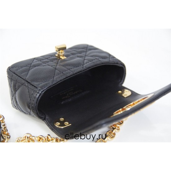 Dior Caro 2023 Micro Mini (Style: 2023 Mini) Soft Calfskin, Black, Gold Hardware, Size: 13x8x4cm