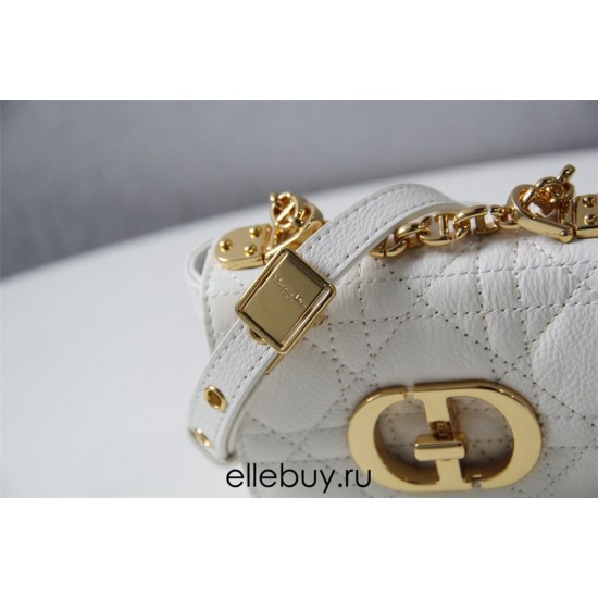 Dior Caro 2023 Micro Mini (Style: 2023 Mini) Soft Calfskin, White, Gold Hardware, Size: 13x8x4cm