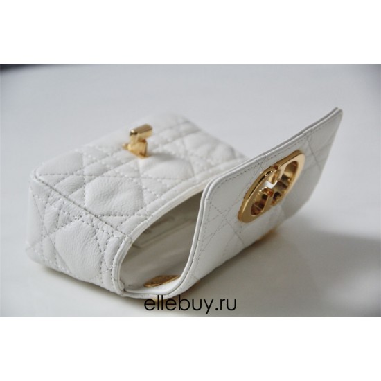 Dior Caro 2023 Micro Mini (Style: 2023 Mini) Soft Calfskin, White, Gold Hardware, Size: 13x8x4cm