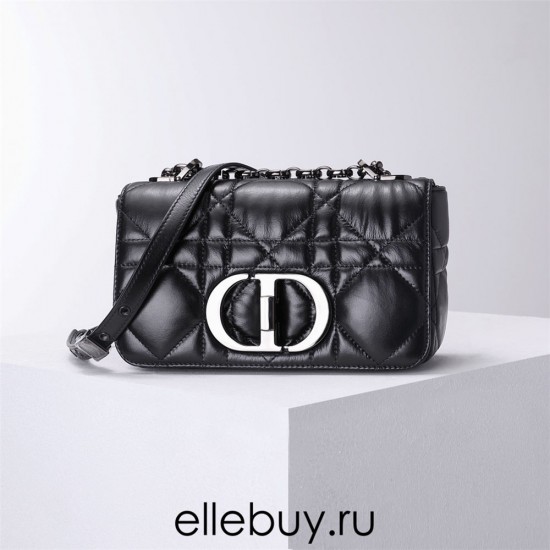 Dior Caro Calfskin, Black, Deep Silver Hardware, Small (20x12x7cm)