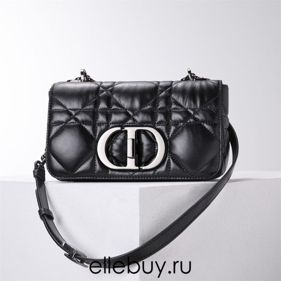 Dior Caro Calfskin, Black, Deep Silver Hardware, Small (20x12x7cm)