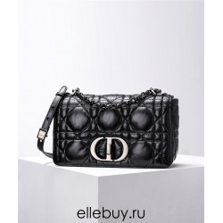 Dior Caro Calfskin, Black, Deep Silver Hardware, Medium (25.5x15.5x8cm)