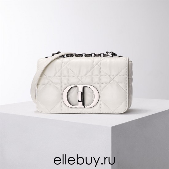 Dior Caro Calfskin, White, Deep Silver Hardware, Small (20x12x7cm)