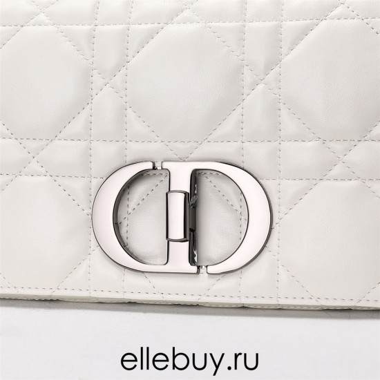 Dior Caro Calfskin, White, Deep Silver Hardware, Small (20x12x7cm)