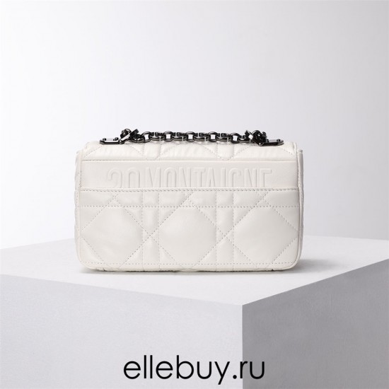 Dior Caro Calfskin, White, Deep Silver Hardware, Small (20x12x7cm)