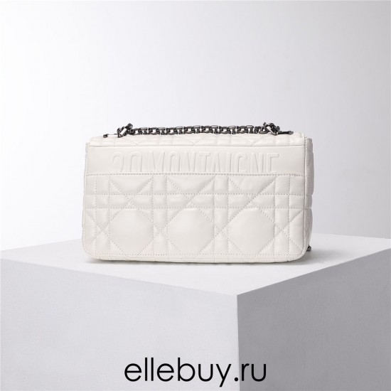 Dior Caro Calfskin, White, Deep Silver Hardware, Medium (25.5x15.5x8cm)